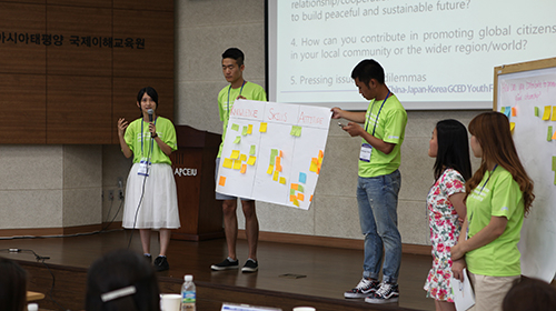 中国、韓国の学生とまとめたプロジェクトを発表